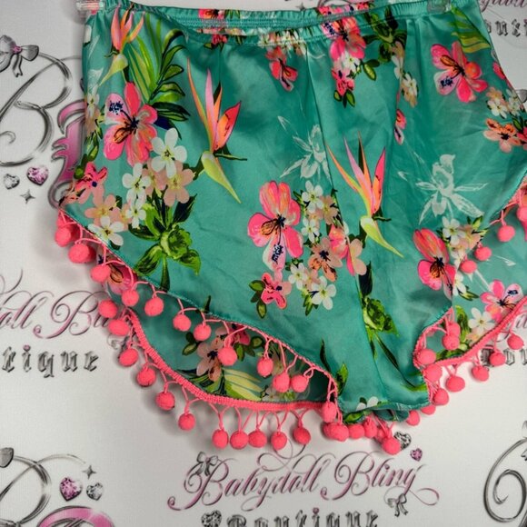 Victoria’s Secret shorts 🌺 floral printed neon with pom-poms fluff ball details - Picture 10 of 10
